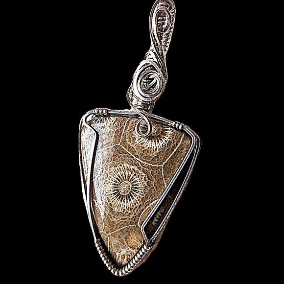 Handcrafted Fossil Stone Wire Wrapped Pendant - Picture 1 of 3